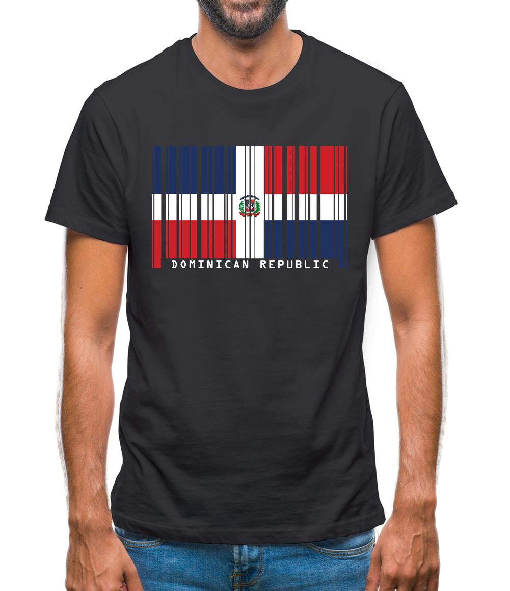 Dominican Republic  Barcode Style Flag Mens T-Shirt