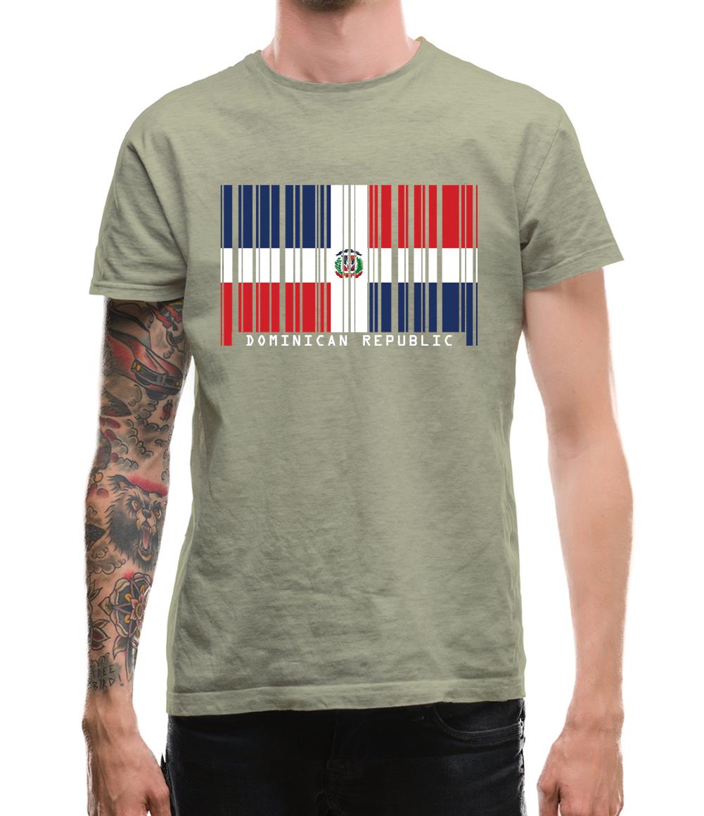 Dominican Republic  Barcode Style Flag Mens T-Shirt