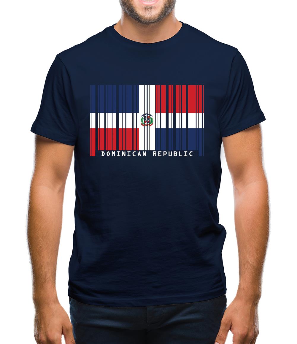 Dominican Republic  Barcode Style Flag Mens T-Shirt