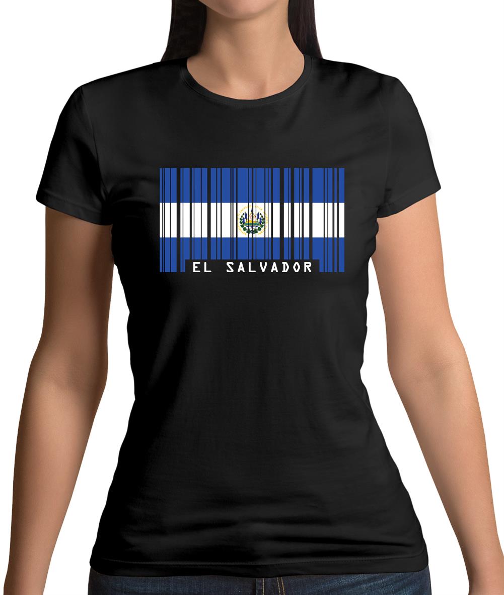 El Salvador  Barcode Style Flag Womens T-Shirt