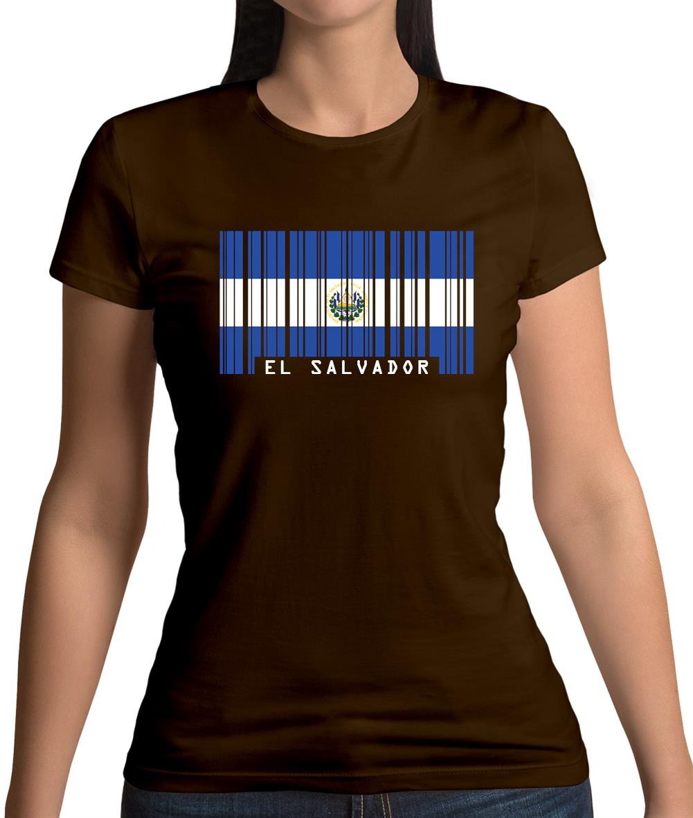El Salvador  Barcode Style Flag Womens T-Shirt