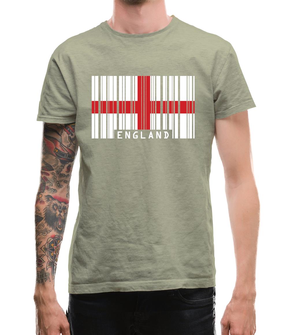 England Barcode Style Flag Mens T-Shirt