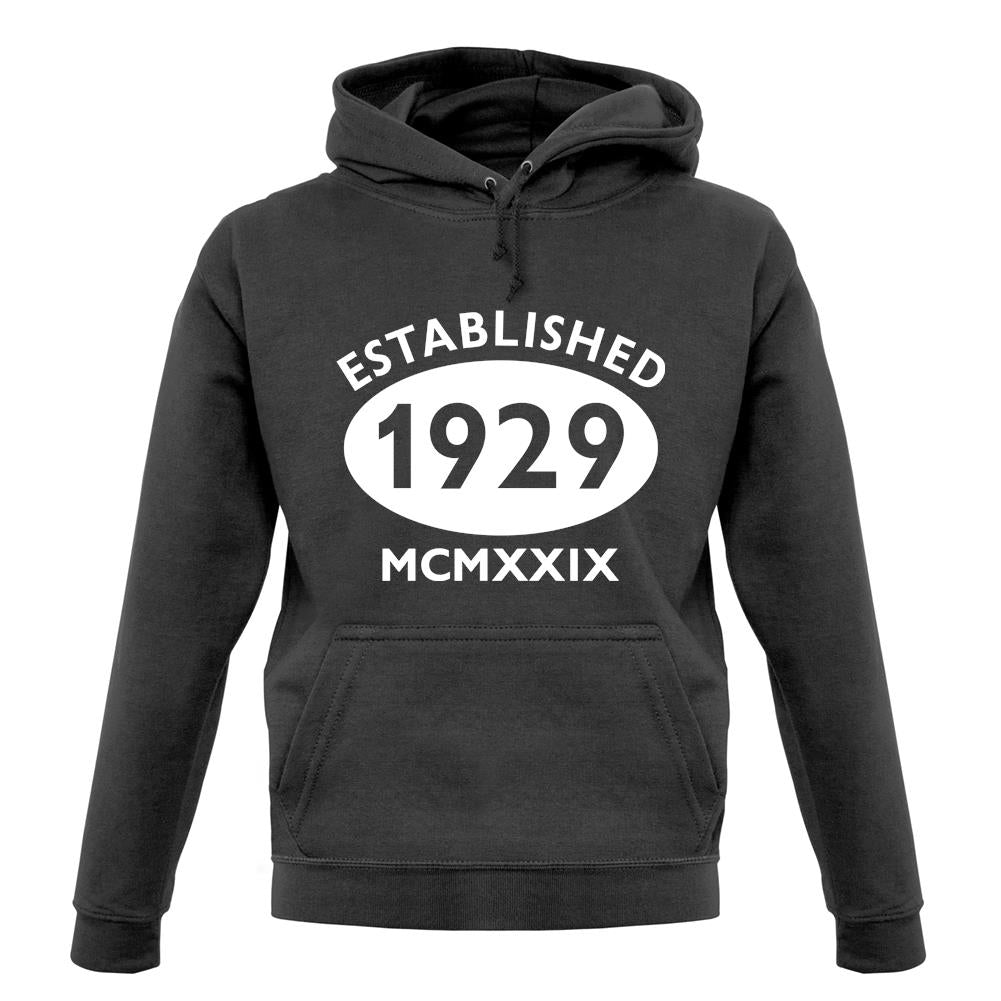 Established 1929 Roman Numerals unisex hoodie