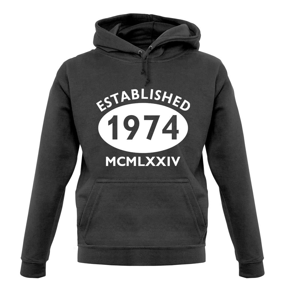 Established 1974 Roman Numerals unisex hoodie