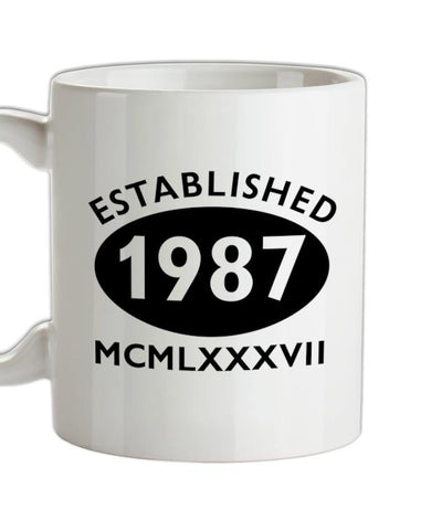 Established Roman Numerals Birthday 1987 Ceramic Mug