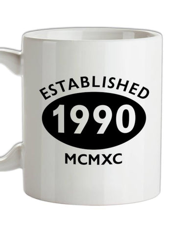 Established Roman Numerals Birthday 1990 Ceramic Mug