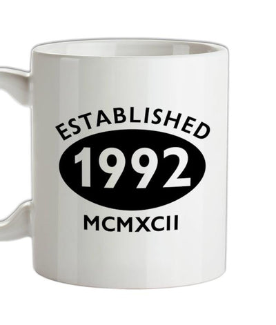 Established Roman Numerals Birthday 1992 Ceramic Mug