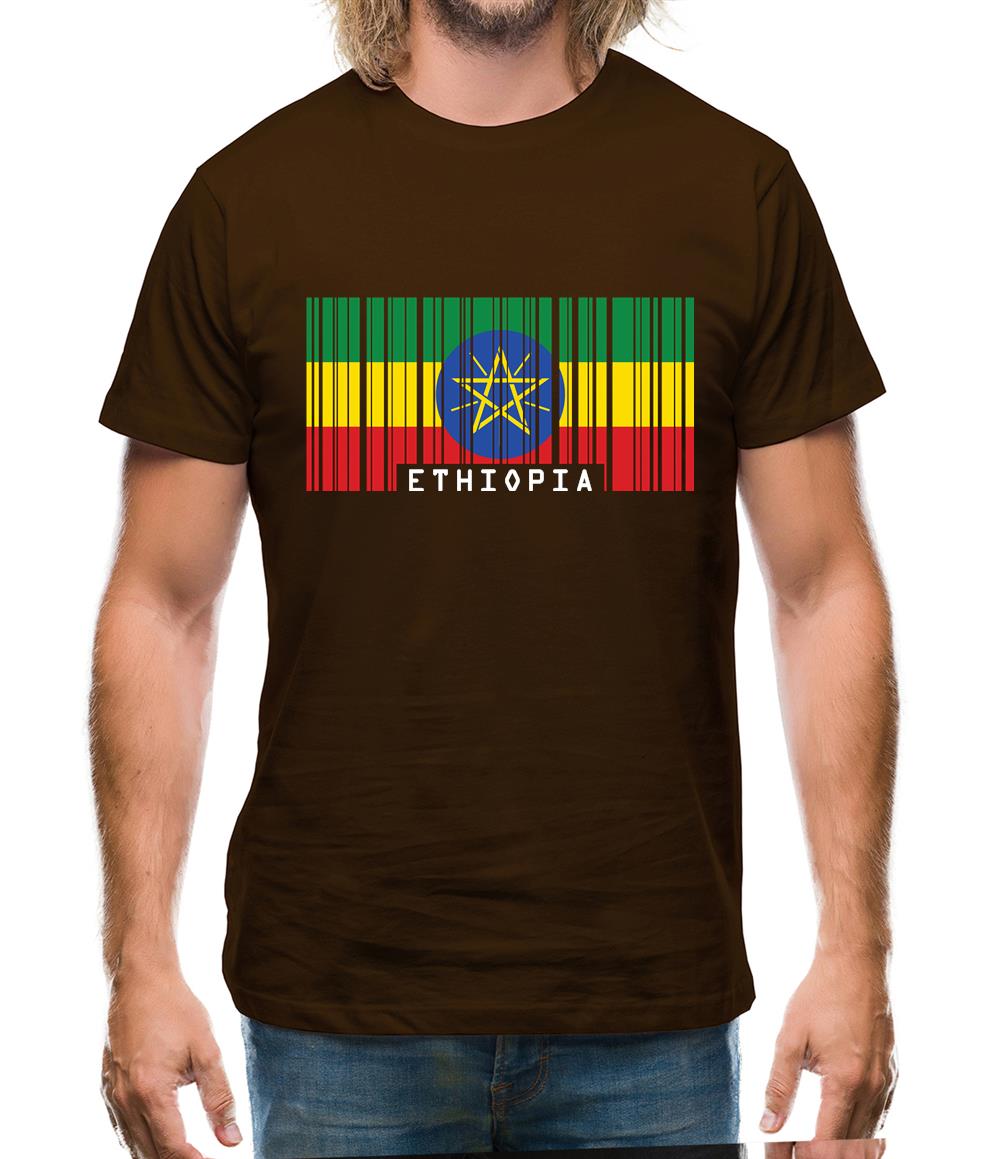 Ethiopia Barcode Style Flag Mens T-Shirt