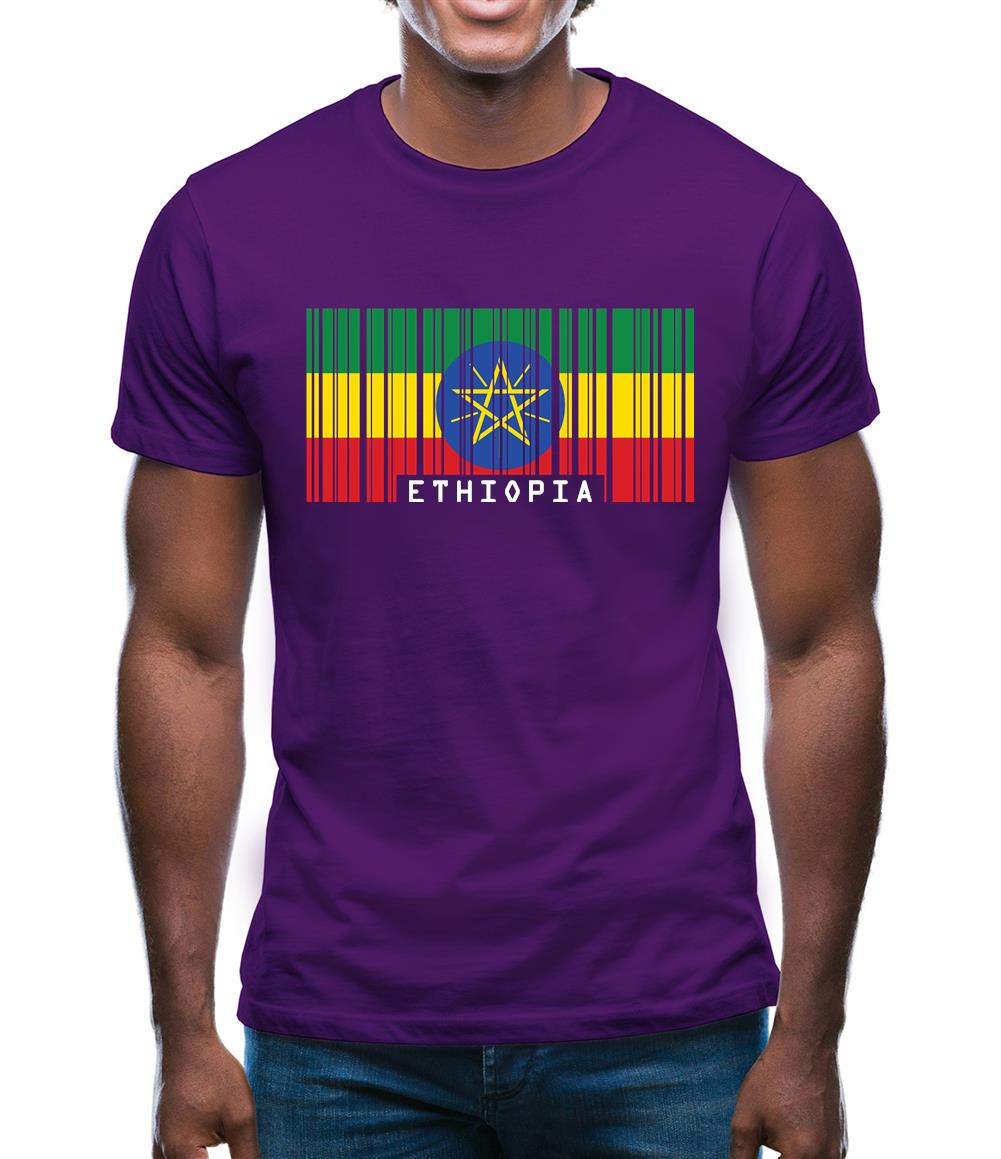 Ethiopia Barcode Style Flag Mens T-Shirt