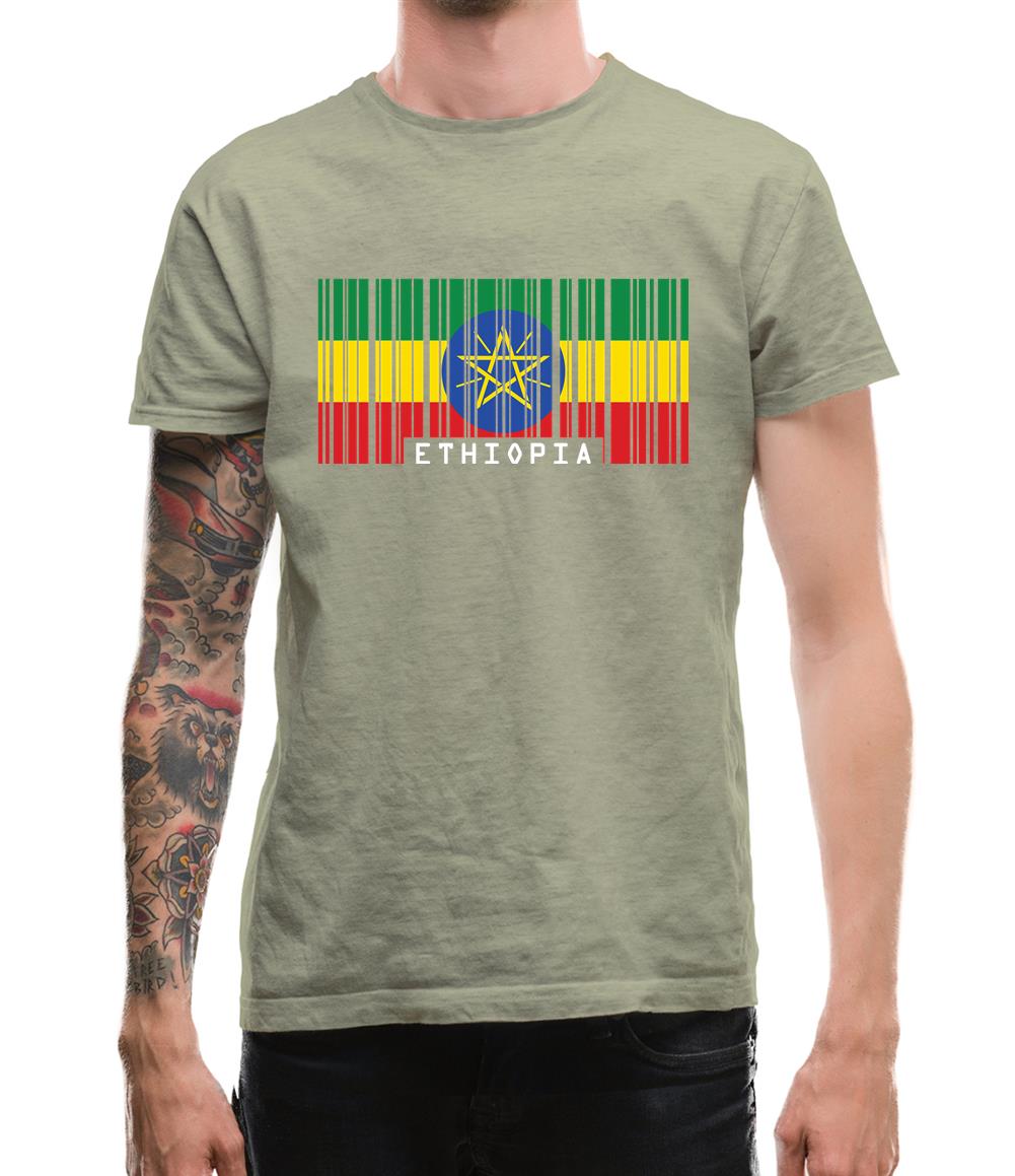Ethiopia Barcode Style Flag Mens T-Shirt