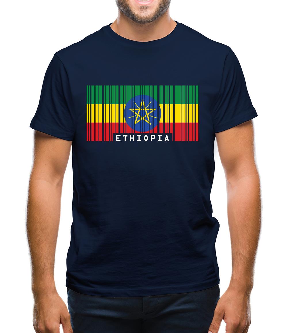 Ethiopia Barcode Style Flag Mens T-Shirt