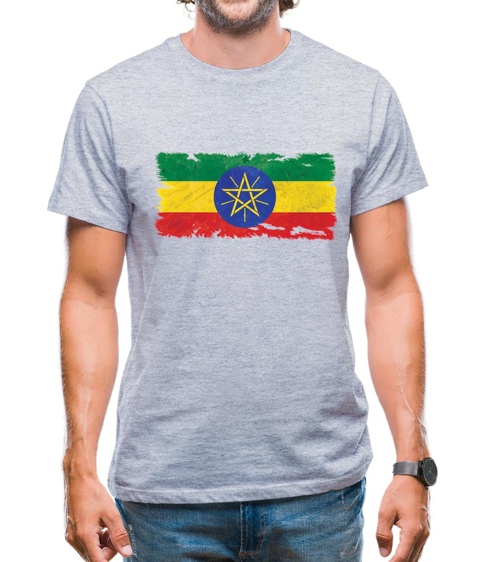 Ethiopia Grunge Style Flag Mens T-Shirt