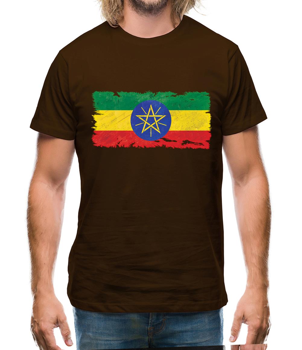 Ethiopia Grunge Style Flag Mens T-Shirt