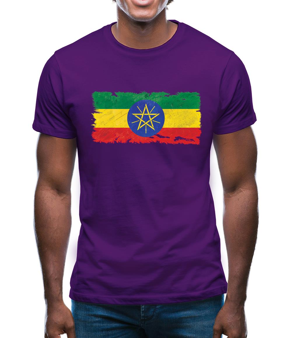 Ethiopia Grunge Style Flag Mens T-Shirt