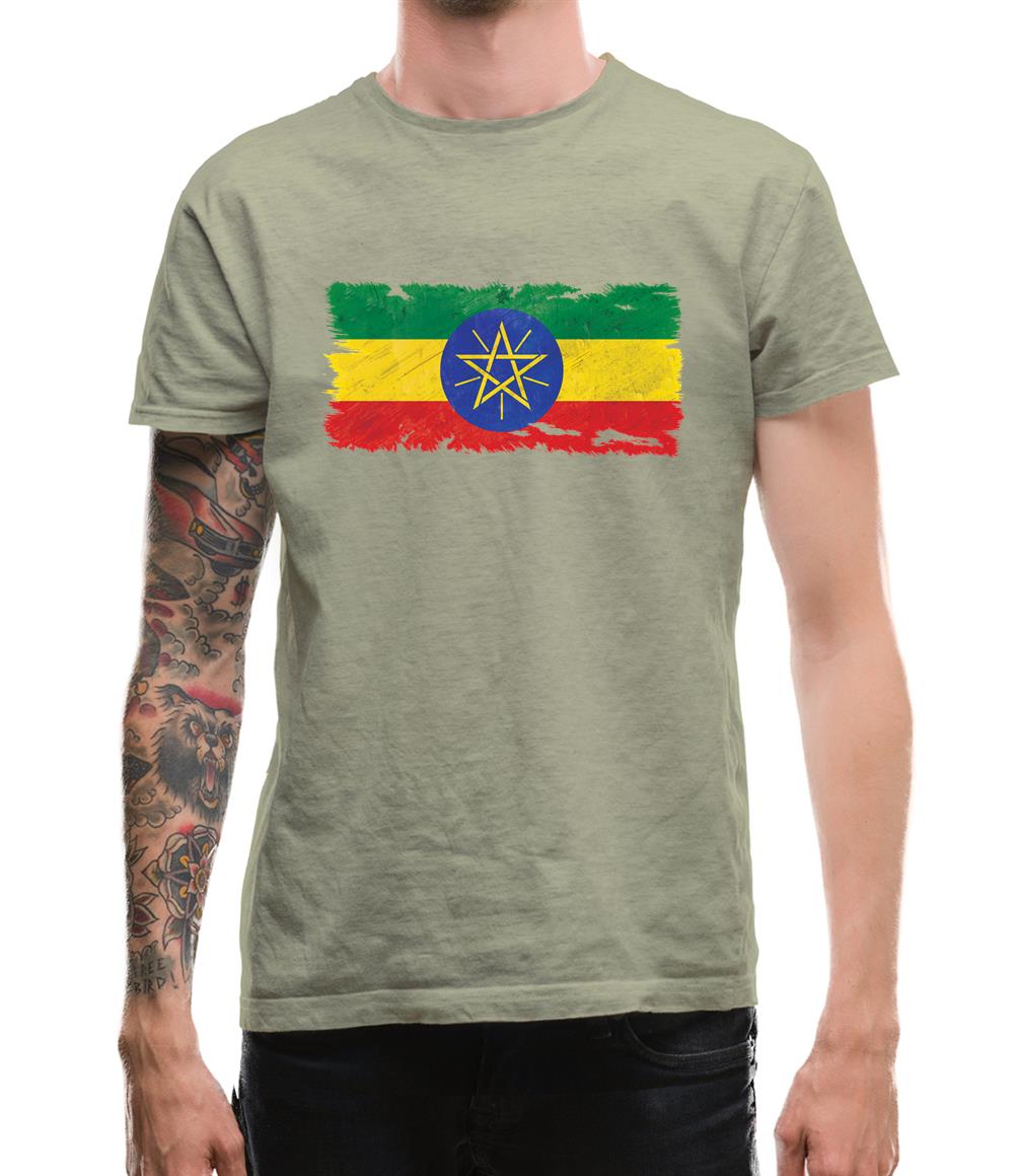 Ethiopia Grunge Style Flag Mens T-Shirt