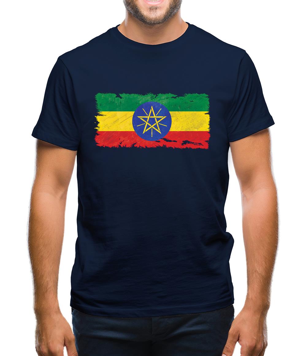 Ethiopia Grunge Style Flag Mens T-Shirt