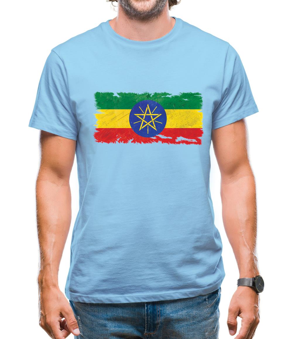 Ethiopia Grunge Style Flag Mens T-Shirt