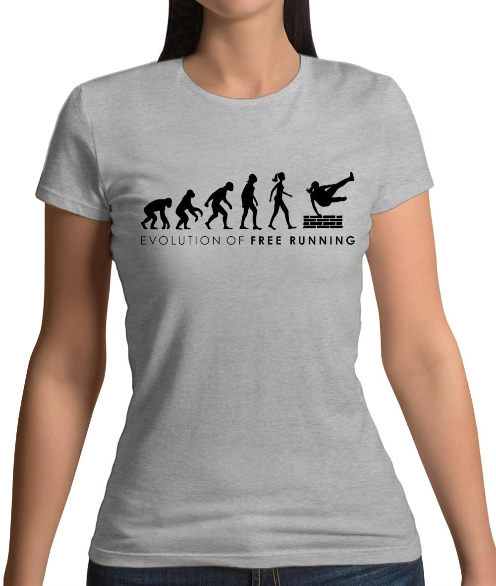 Evolution Of Woman Freerunning Womens T-Shirt