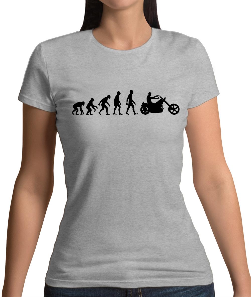 Evolution Of Man Chopper Motorcycle Womens T-Shirt