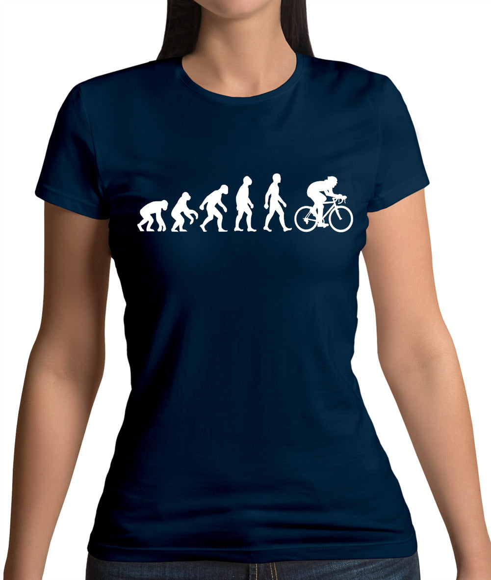 Evolution of Man Cycling - Womens Crewneck T-Shirt - Navy - Small