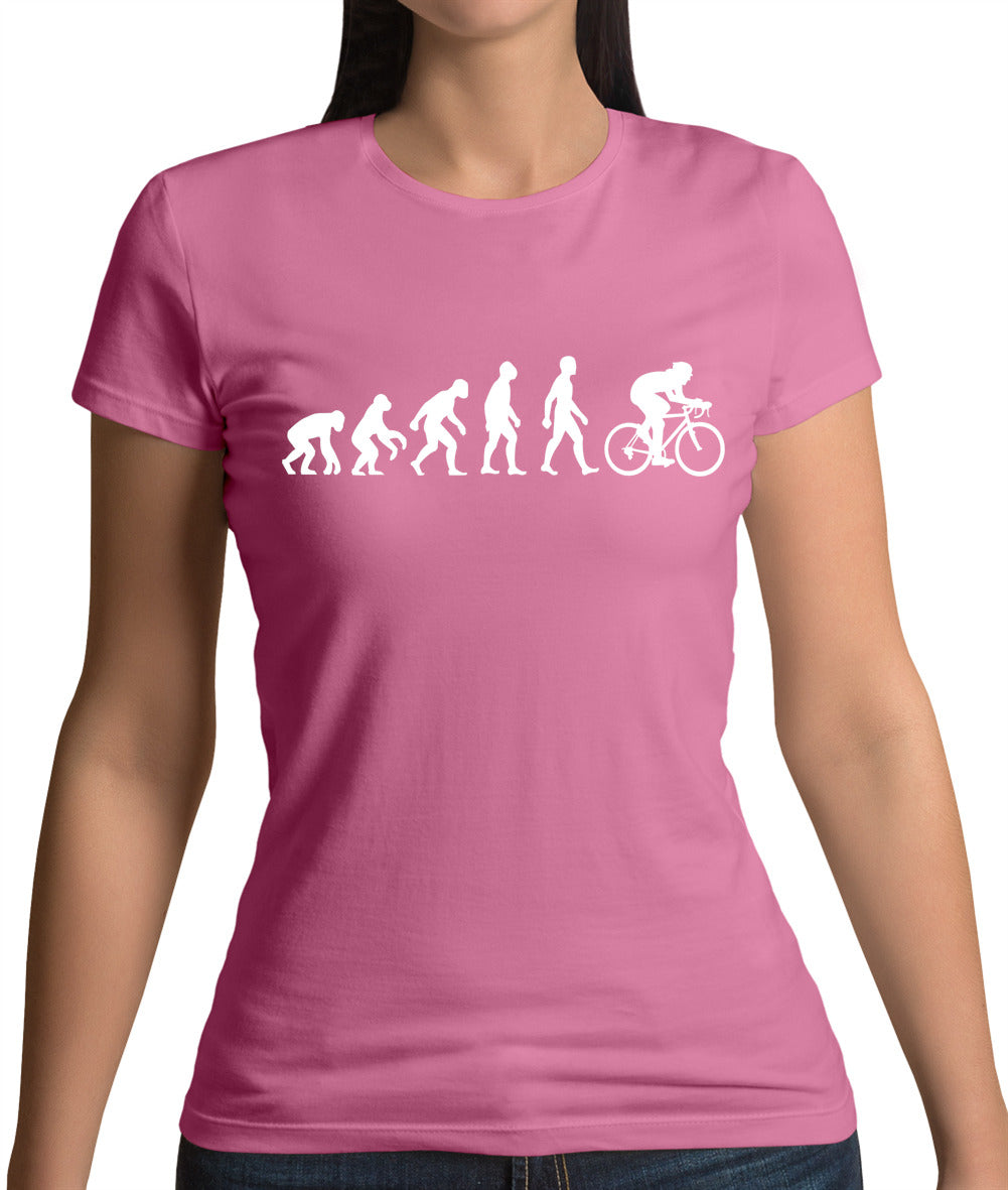Evolution of Man Cycling - Womens Crewneck T-Shirt - Azalea - Large