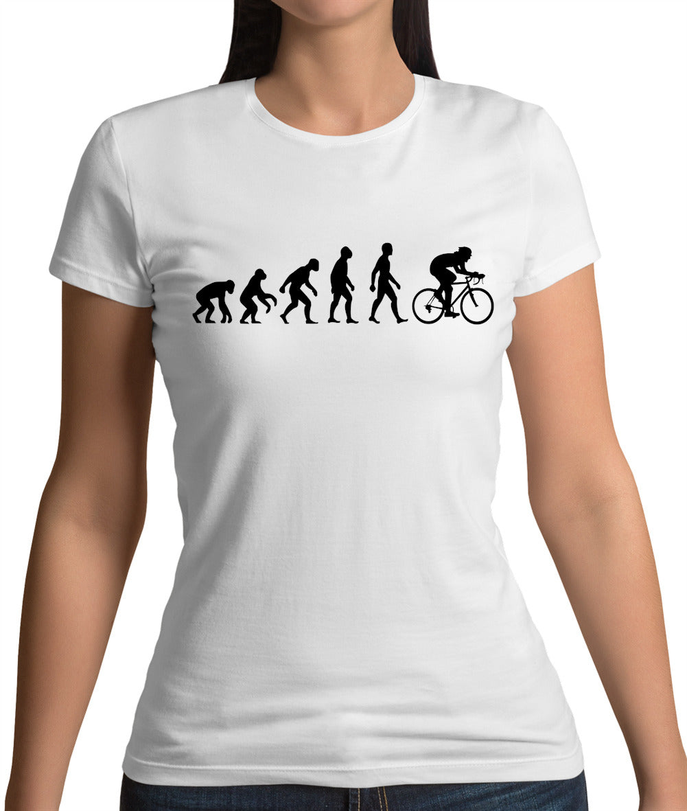 Evolution of Man Cycling - Womens Crewneck T-Shirt - White - Large
