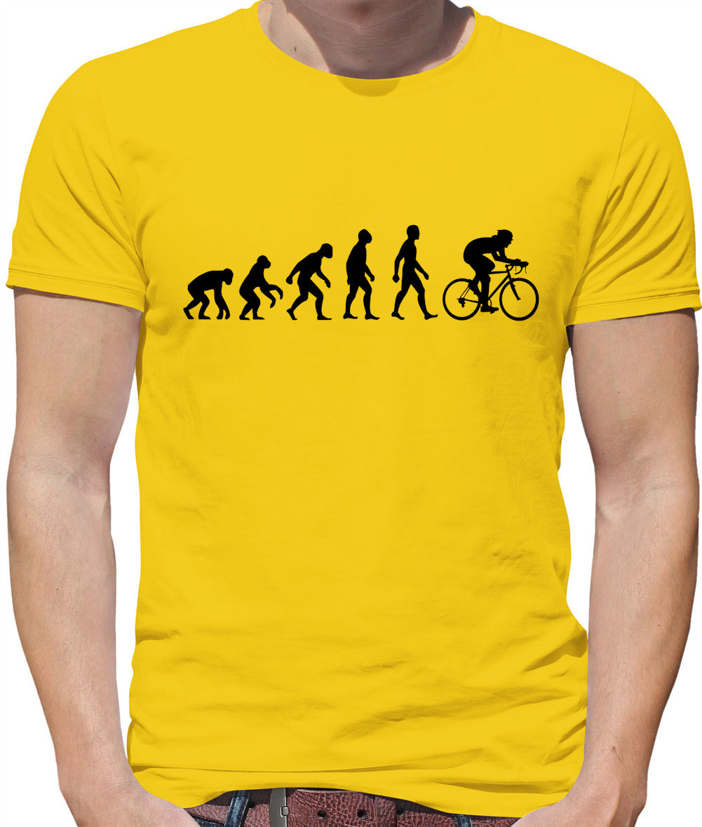 Evolution of Man Cycling - Mens T-Shirt - Yellow - Large