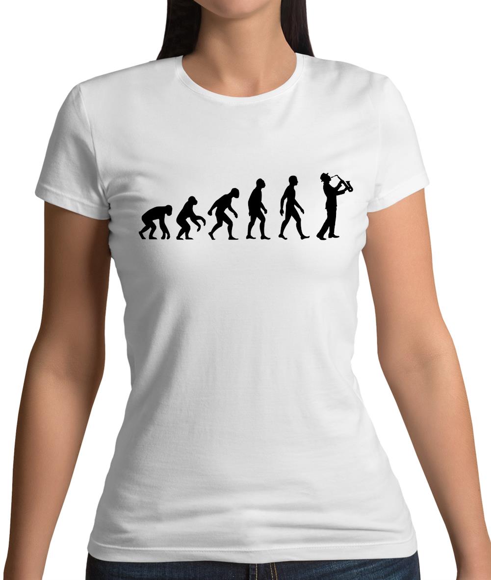 Evolution Of Man Saxophone Player Womens T-Shirt