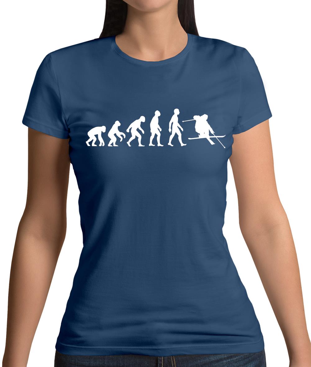 Evolution of Man Skiing Womens T-Shirt