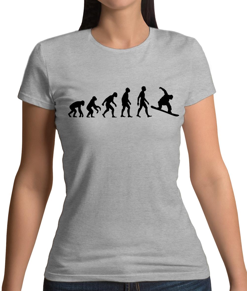Evolution of Man Snowboard Womens T-Shirt