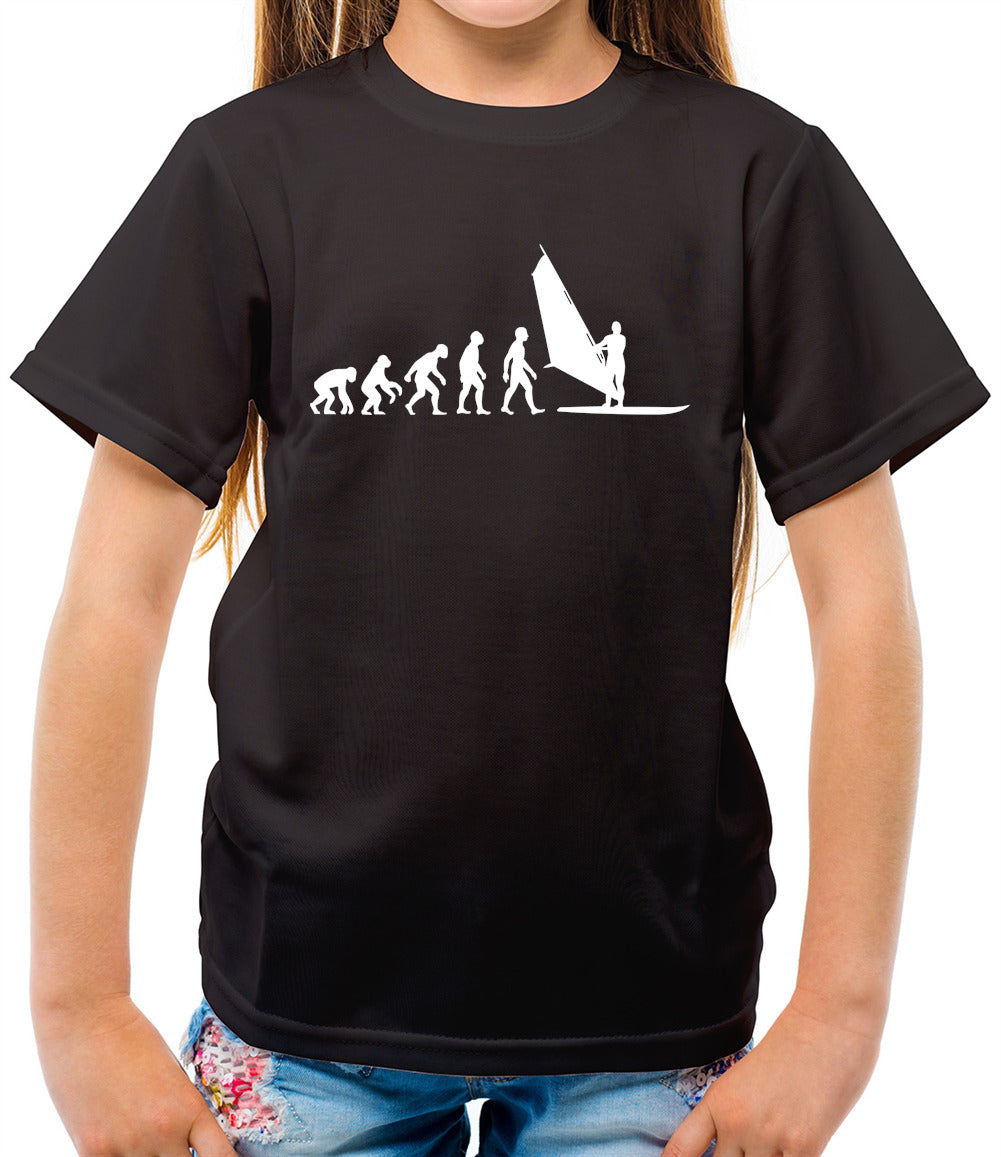 Evolution Of Man WindSurfing - Childrens / Kids Crewneck T-Shirt