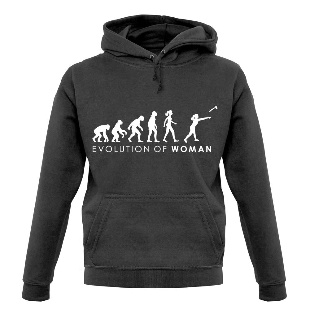 Evolution of Woman Axe Throwing unisex hoodie