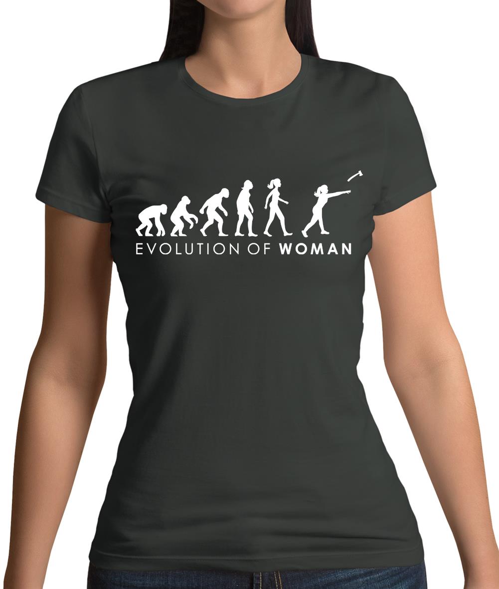 Evolution of Woman Axe Throwing Womens T-Shirt