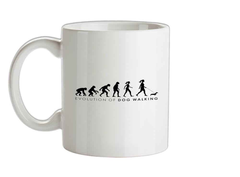 Evolution Of Woman Dog Walking Ceramic Mug
