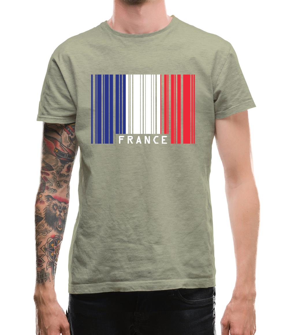 France Barcode Style Flag Mens T-Shirt