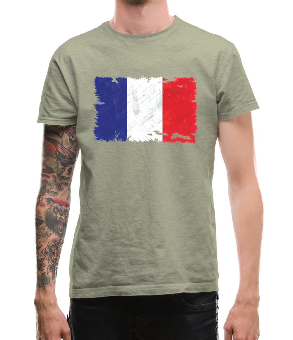 France Grunge Style Flag Mens T-Shirt