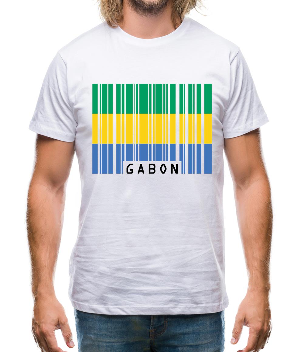 Gabon Barcode Style Flag Mens T-Shirt