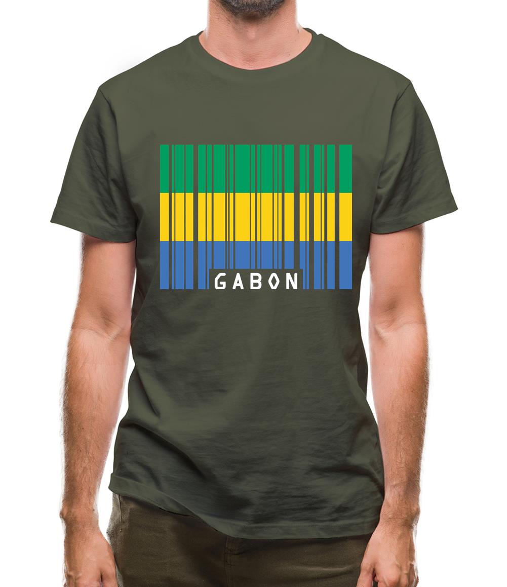 Gabon Barcode Style Flag Mens T-Shirt