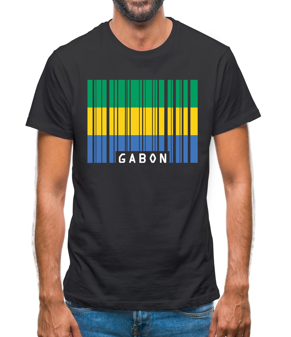 Gabon Barcode Style Flag Mens T-Shirt