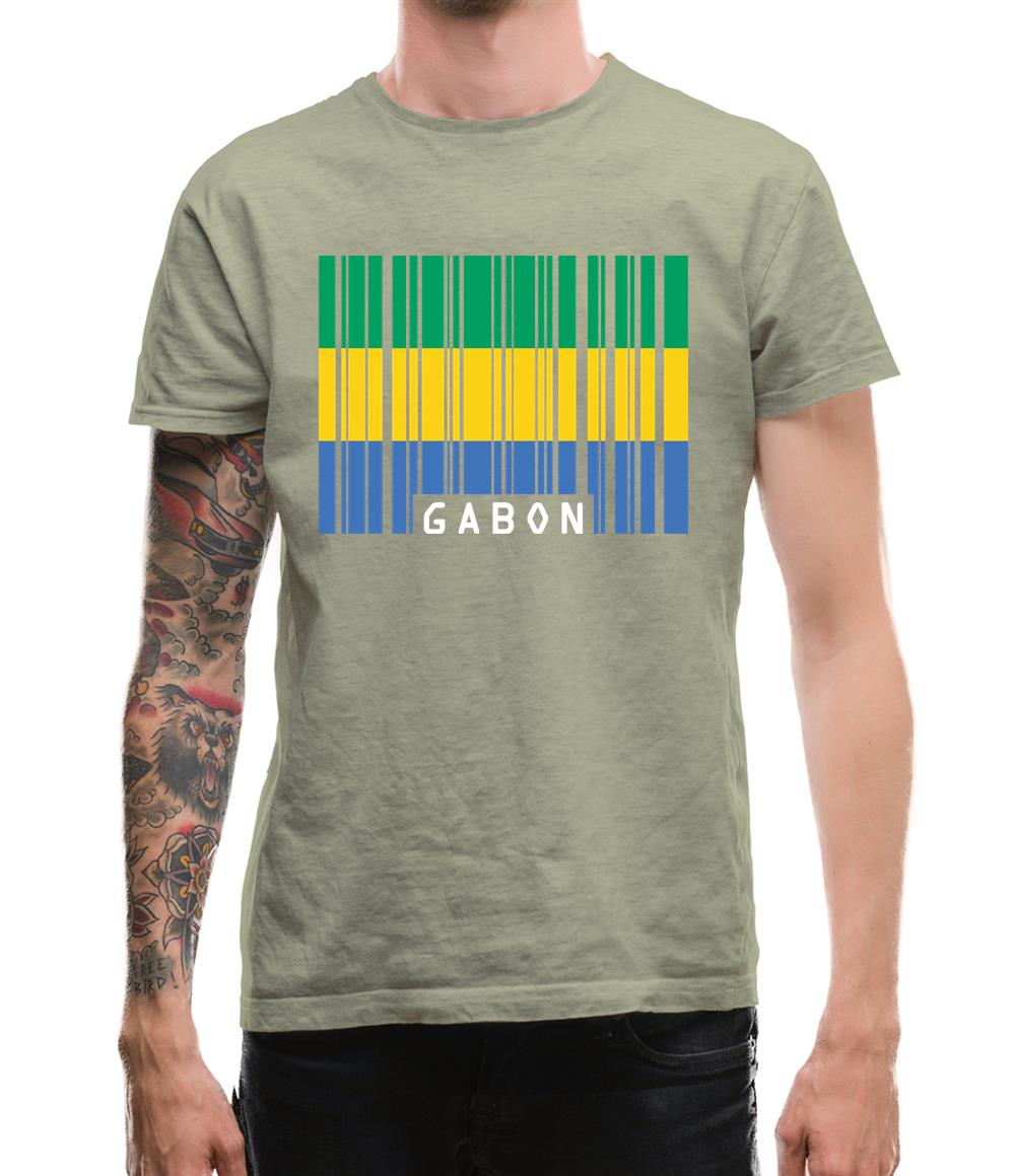 Gabon Barcode Style Flag Mens T-Shirt