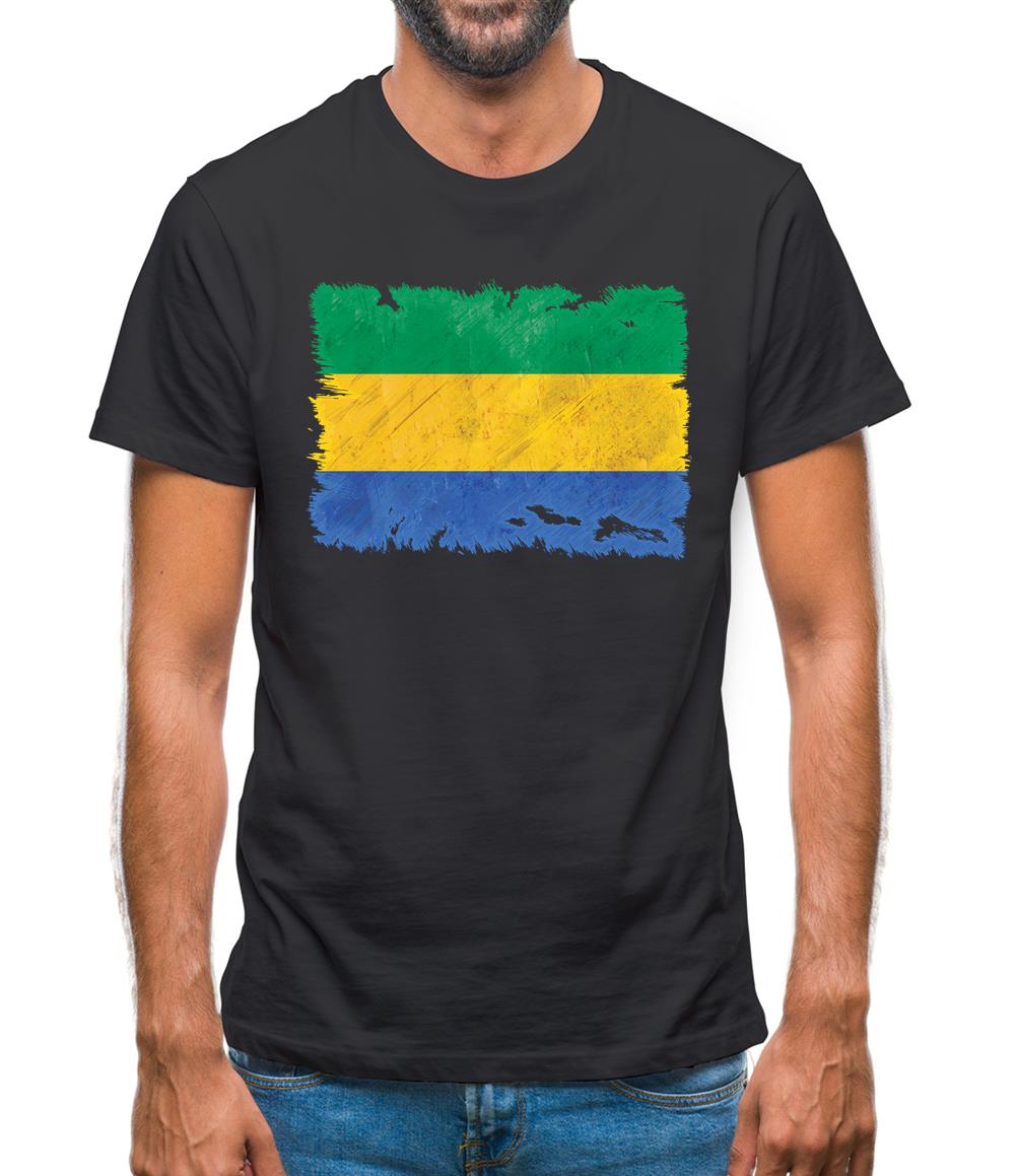 Gabon Grunge Style Flag Mens T-Shirt