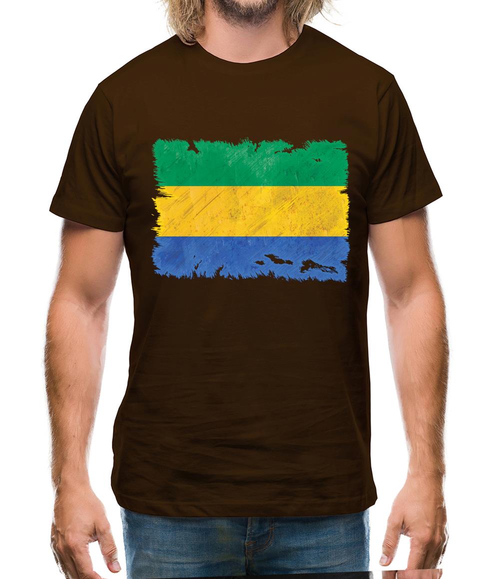 Gabon Grunge Style Flag Mens T-Shirt