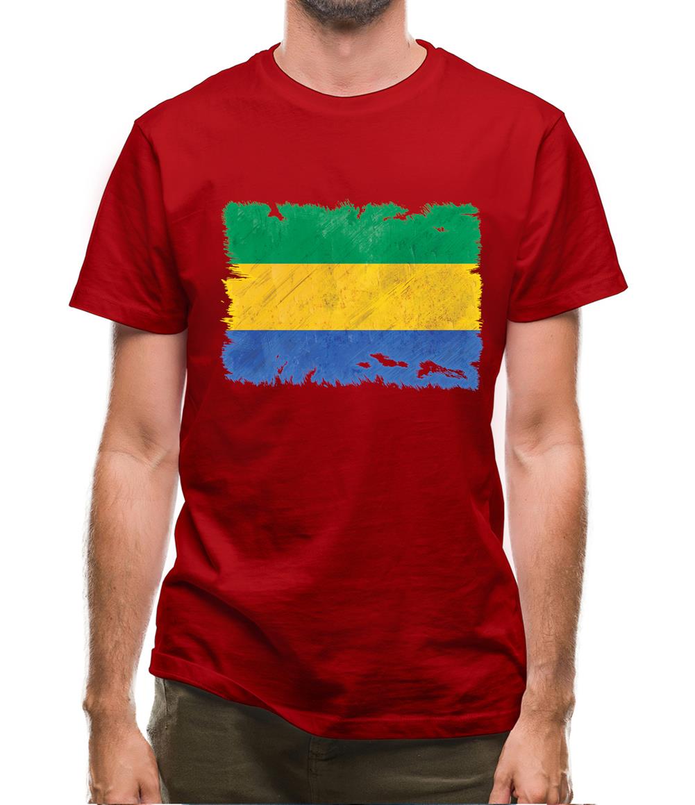 Gabon Grunge Style Flag Mens T-Shirt