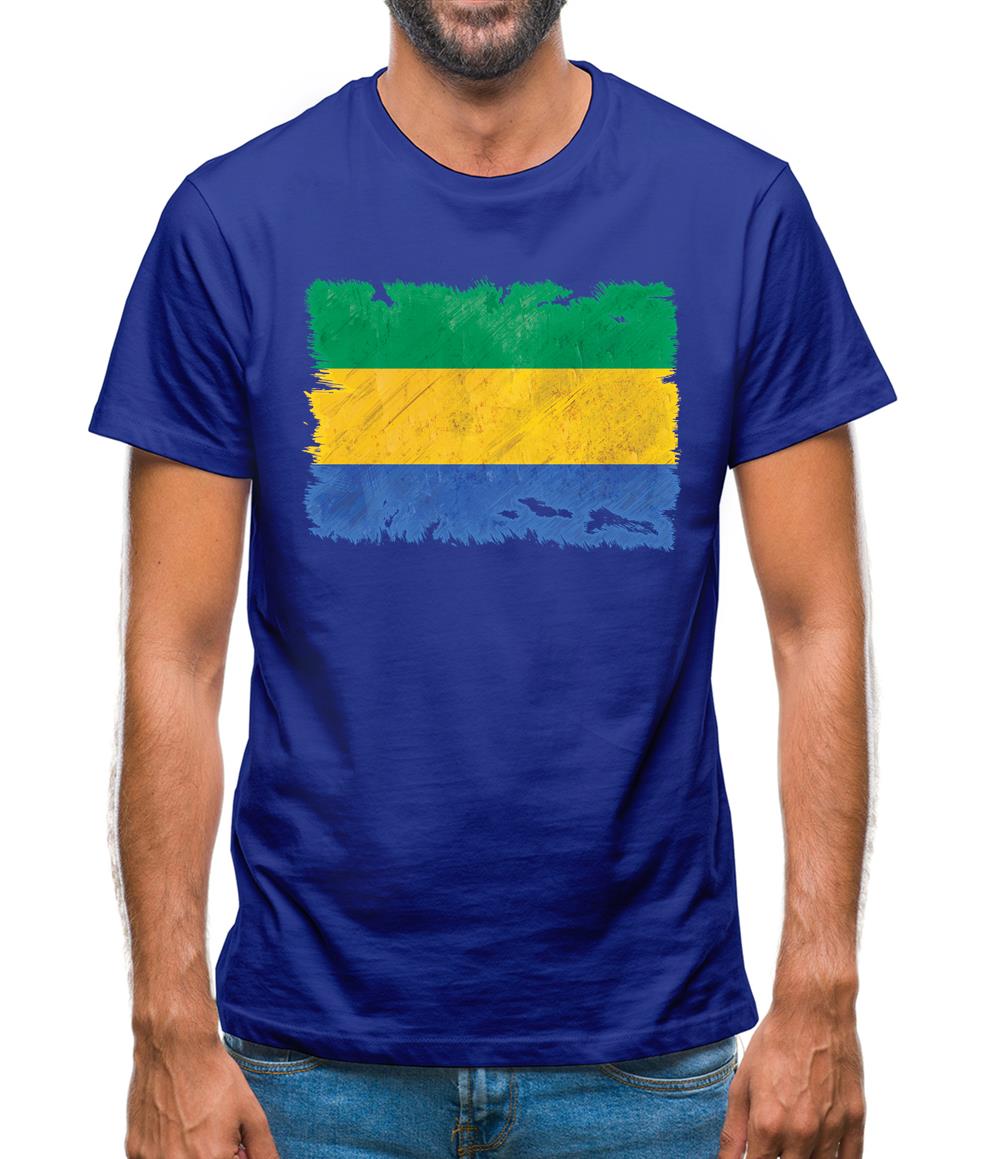 Gabon Grunge Style Flag Mens T-Shirt