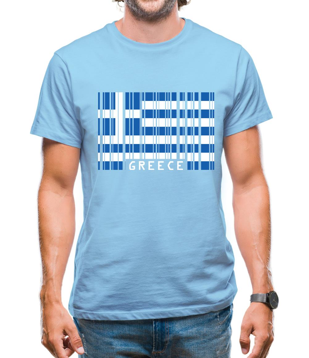 Greece Barcode Style Flag Mens T-Shirt