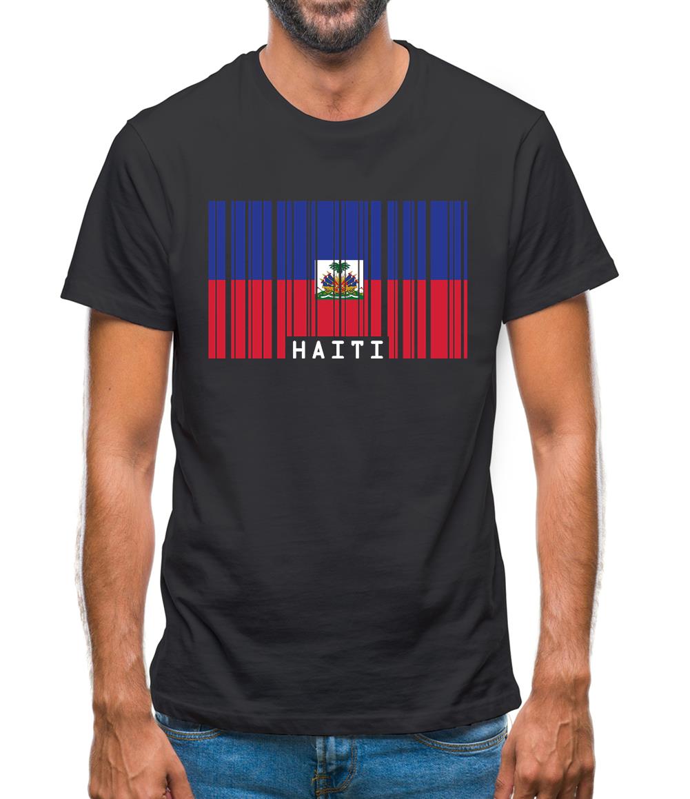 Haiti Barcode Style Flag Mens T-Shirt