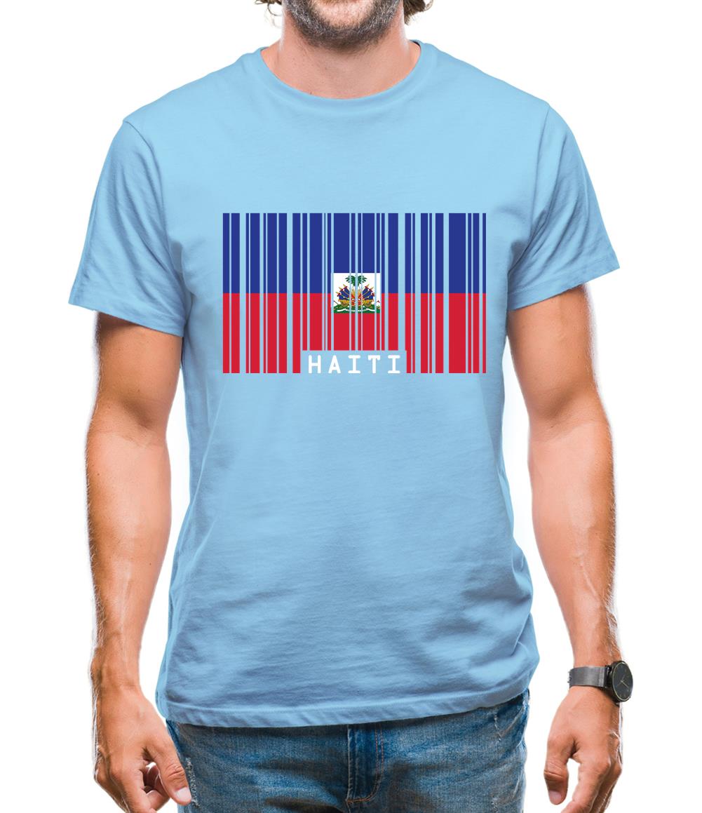 Haiti Barcode Style Flag Mens T-Shirt