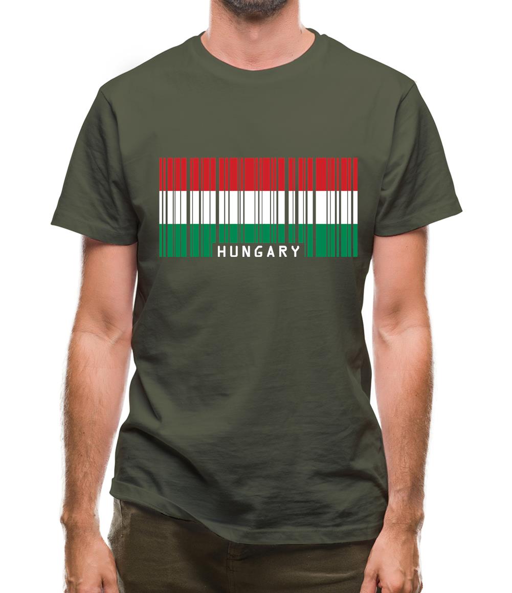 Hungary Barcode Style Flag Mens T-Shirt