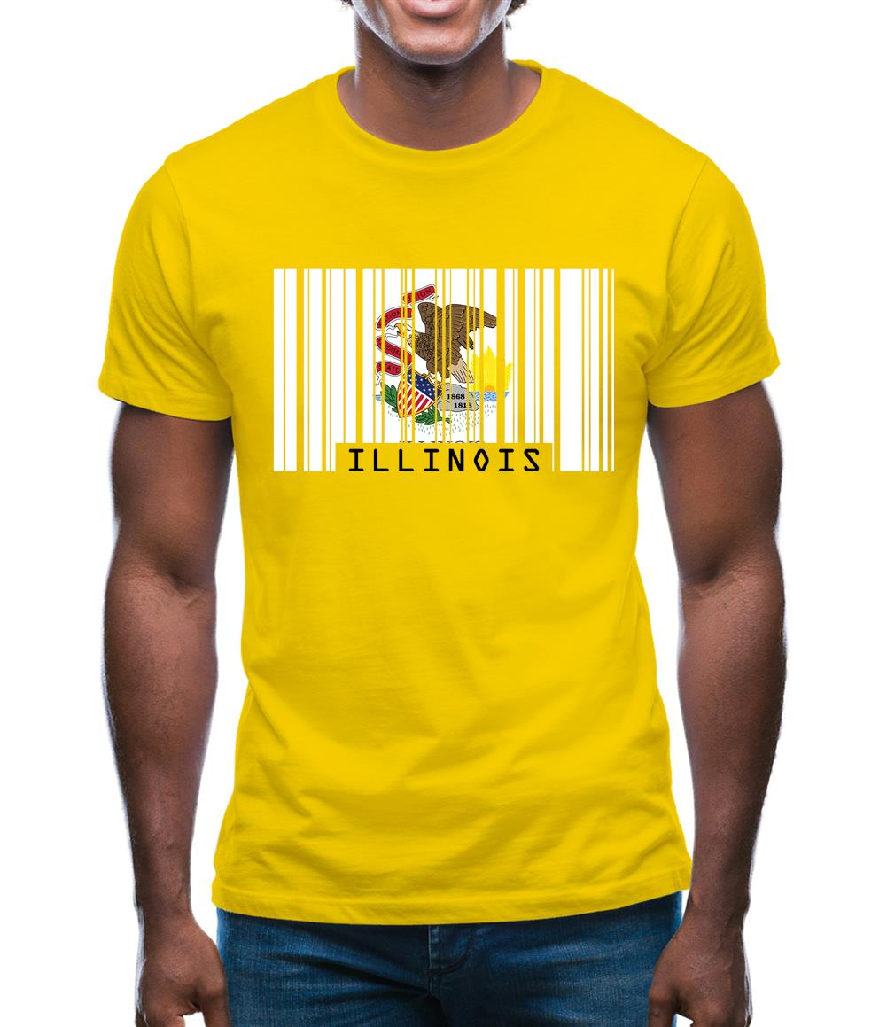 Illinois Barcode Style Flag Mens T-Shirt