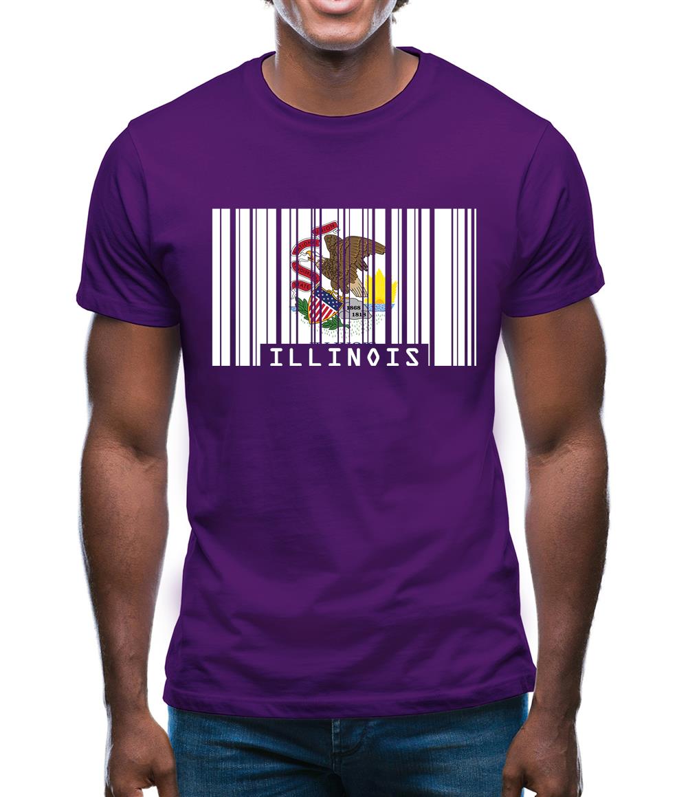 Illinois Barcode Style Flag Mens T-Shirt